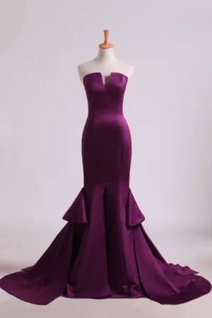 2024 Notched Neckline Prom Dresses Satin Mermaid/Trumpet Grape