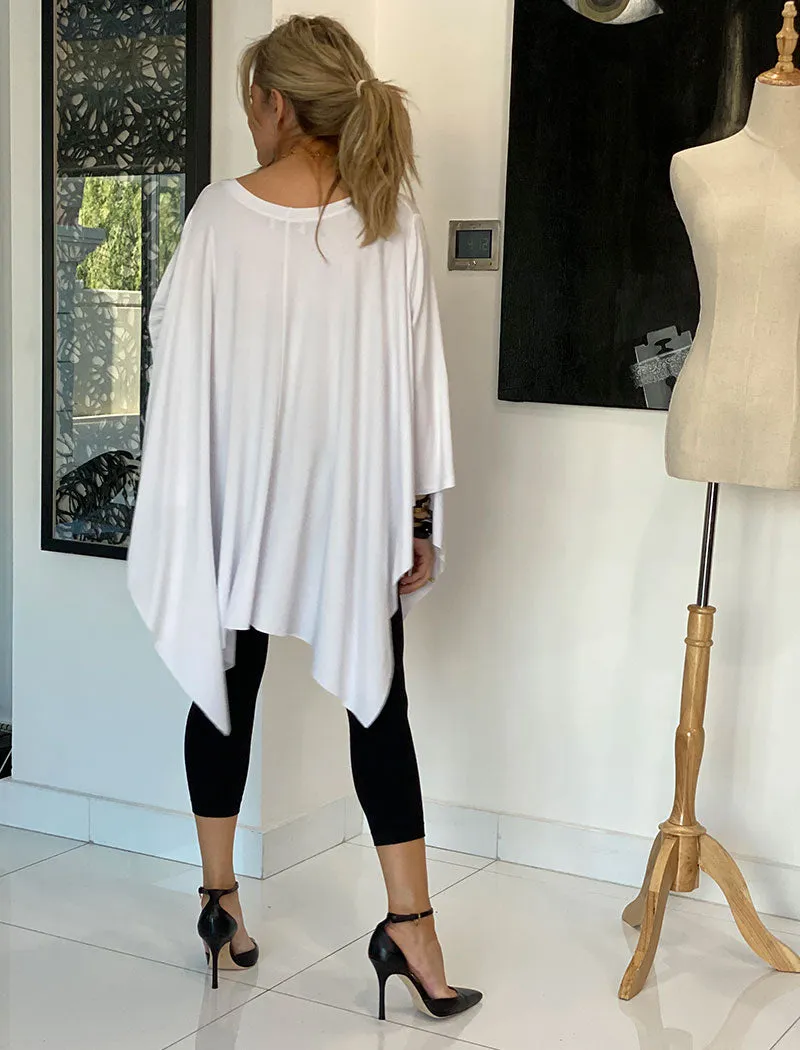 3/4 Sleeves Poncho Top - White/Egyptian Eye