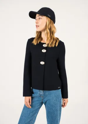 Adrets Rdit wool jacket - in garter stitch, with large buttons (NAVY)