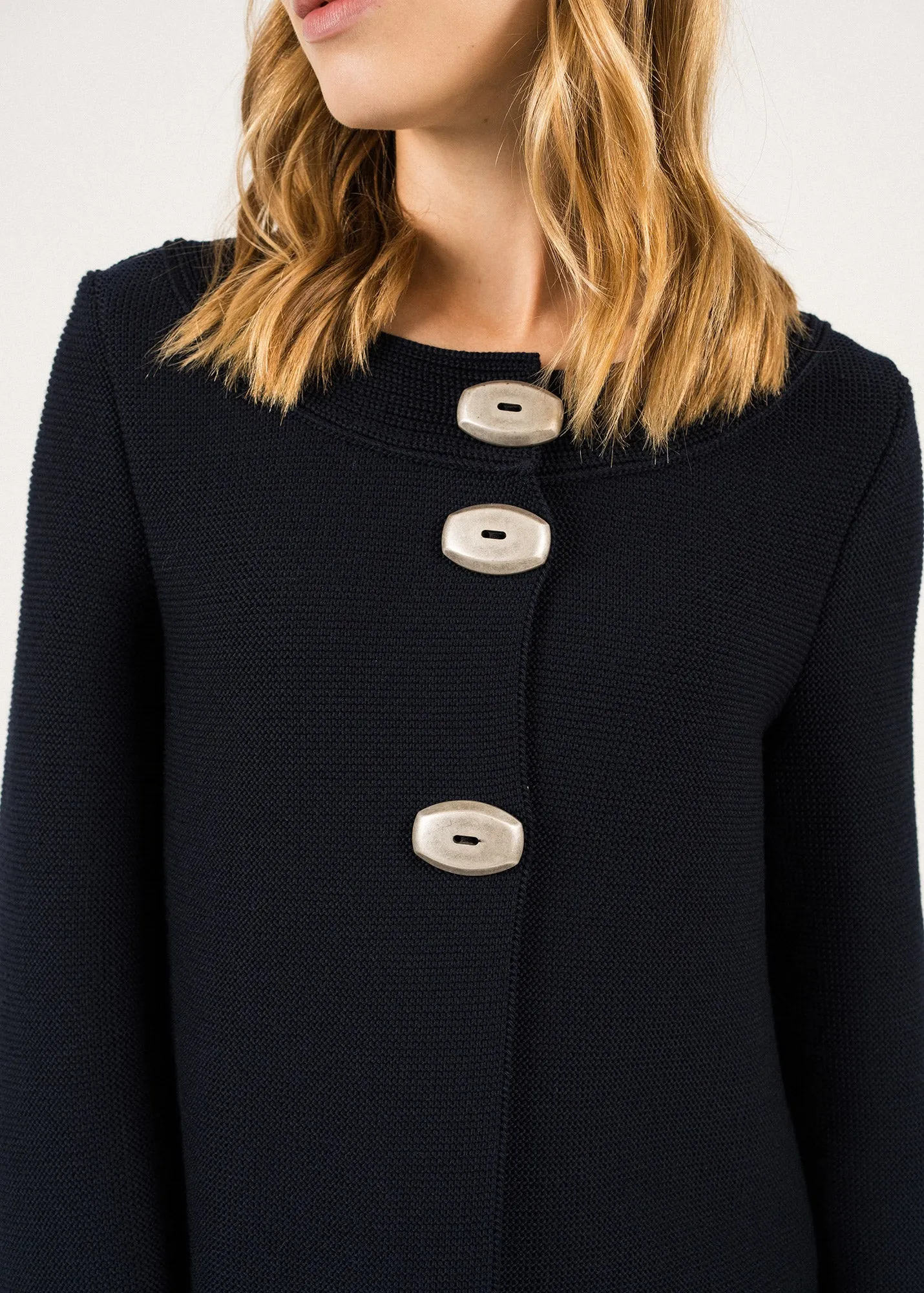 Adrets Rdit wool jacket - in garter stitch, with large buttons (NAVY)