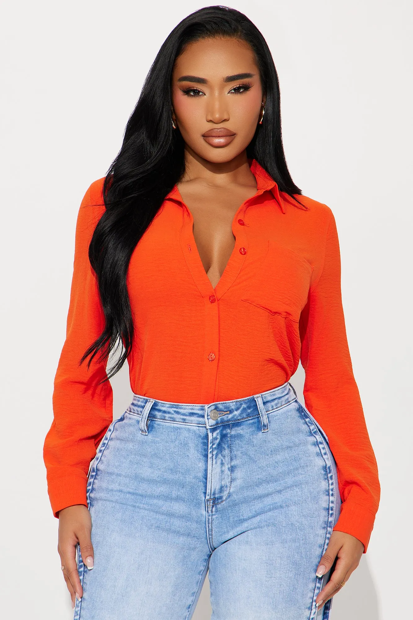 All You Need Button Up Shirt - Orange