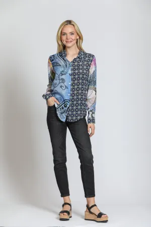 APNY Blue Mixed Print Button-Up Blouse