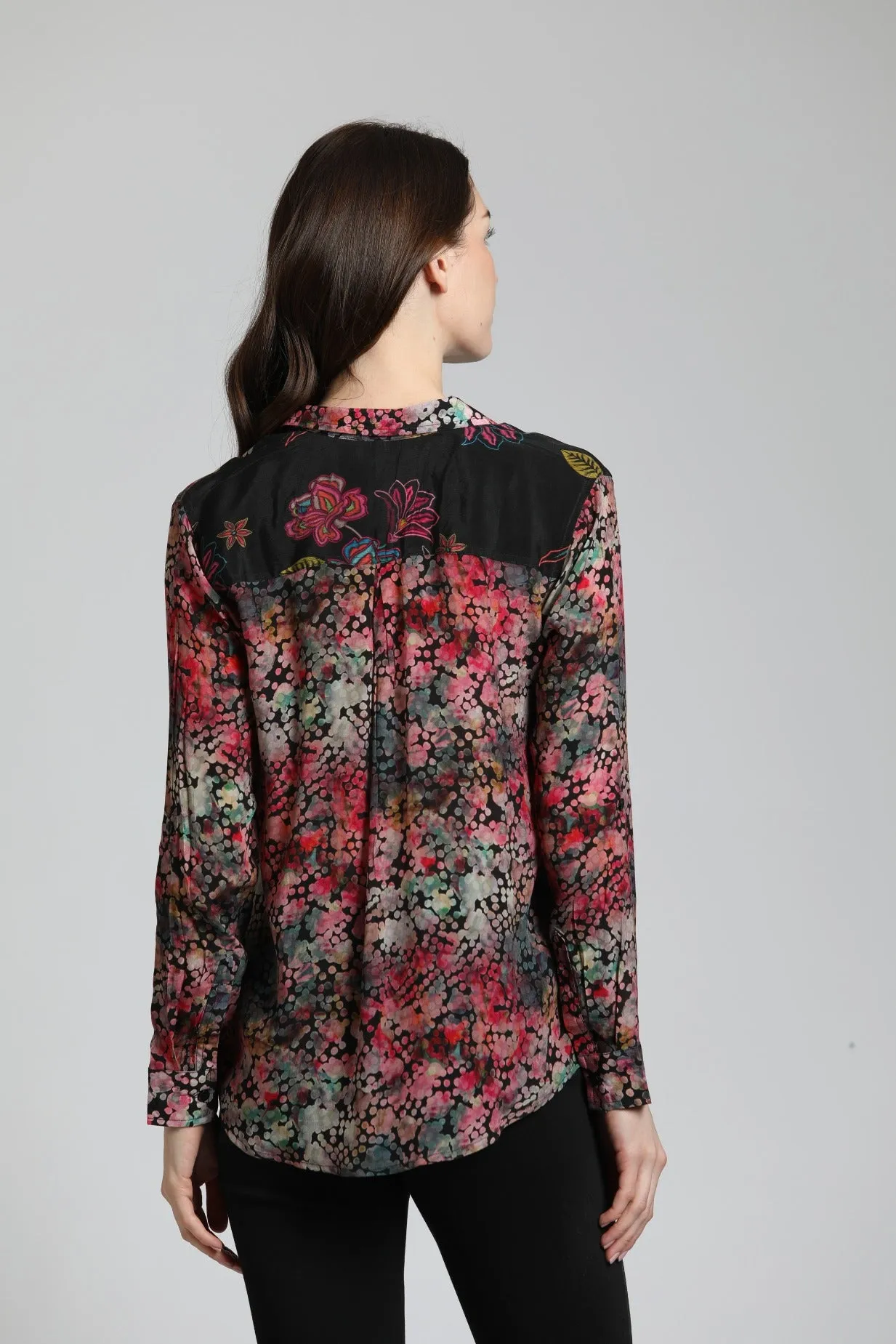 APNY Fall Foliage Button Up Top With Roll Tab Sleeves