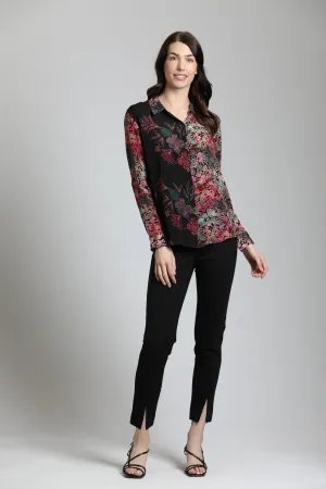 APNY Fall Foliage Button Up Top With Roll Tab Sleeves