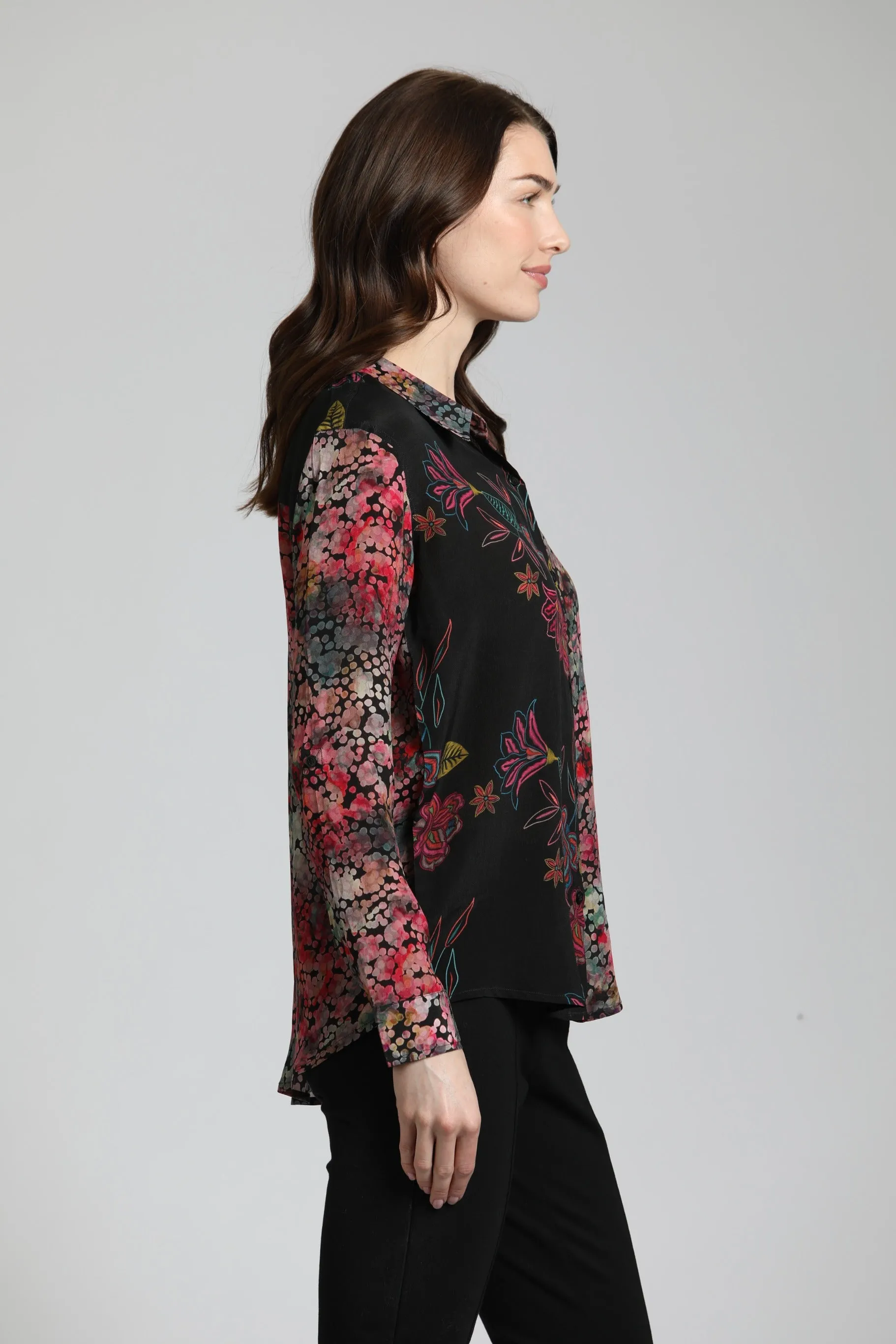 APNY Fall Foliage Button Up Top With Roll Tab Sleeves
