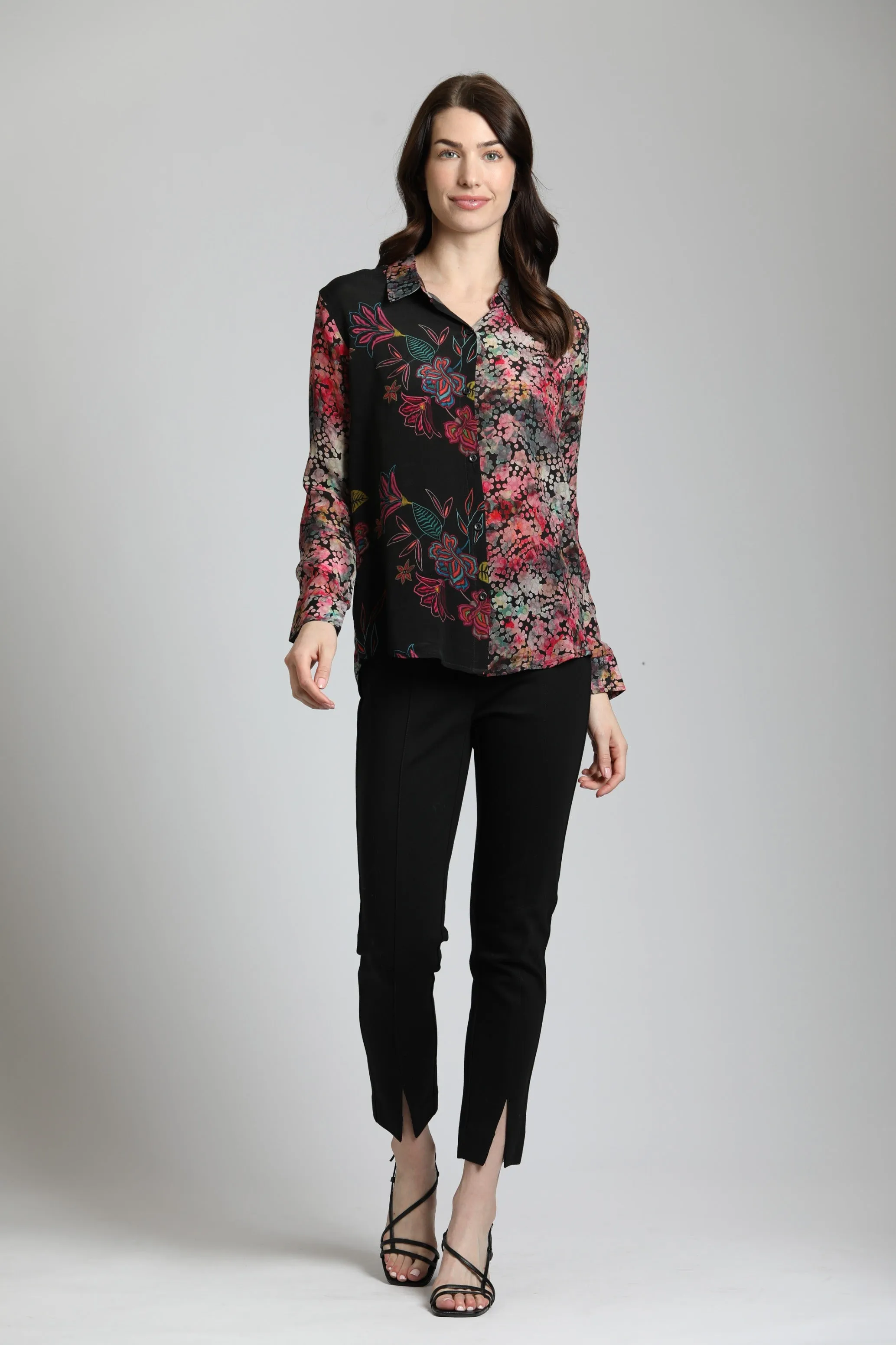 APNY Fall Foliage Button Up Top With Roll Tab Sleeves