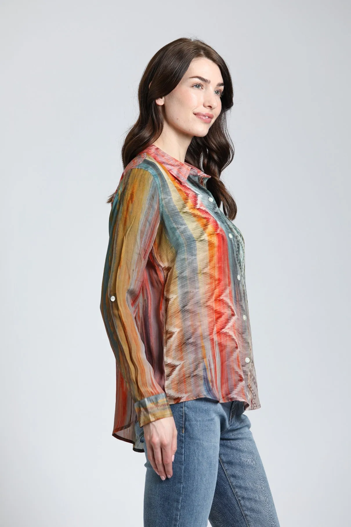 APNY Multi- Color Waves & Rhombus Print Mix - Button Up With Roll Up Sleeve
