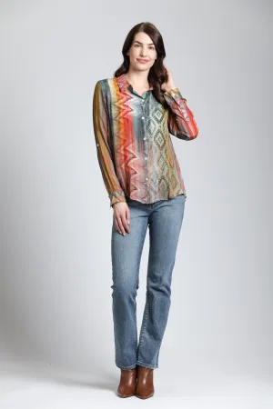 APNY Multi- Color Waves & Rhombus Print Mix - Button Up With Roll Up Sleeve