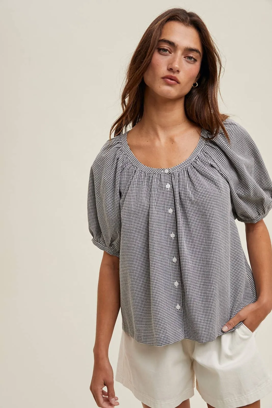 Black & White Mini Checkered Button-Up Blouse
