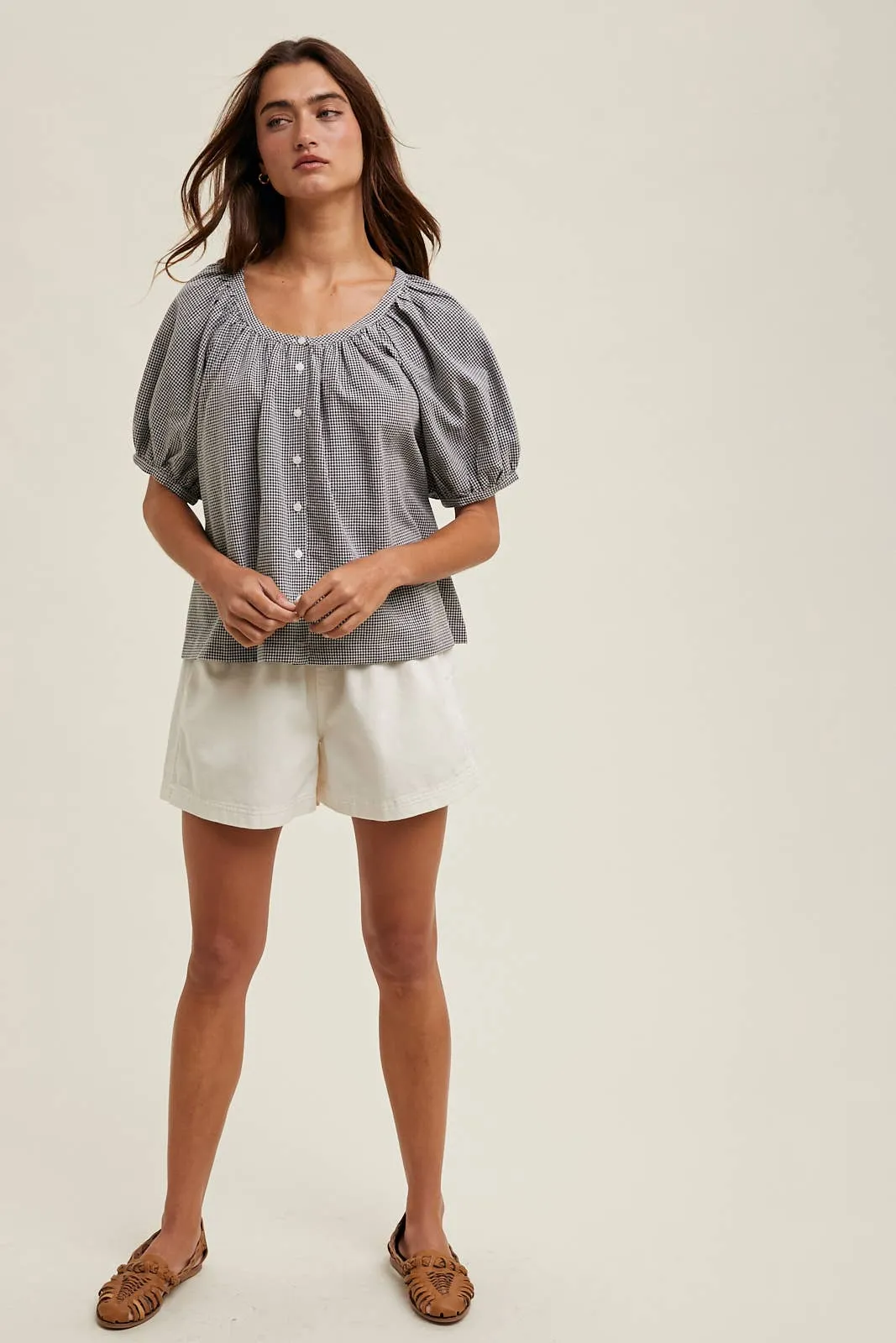 Black & White Mini Checkered Button-Up Blouse