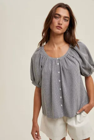 Black & White Mini Checkered Button-Up Blouse