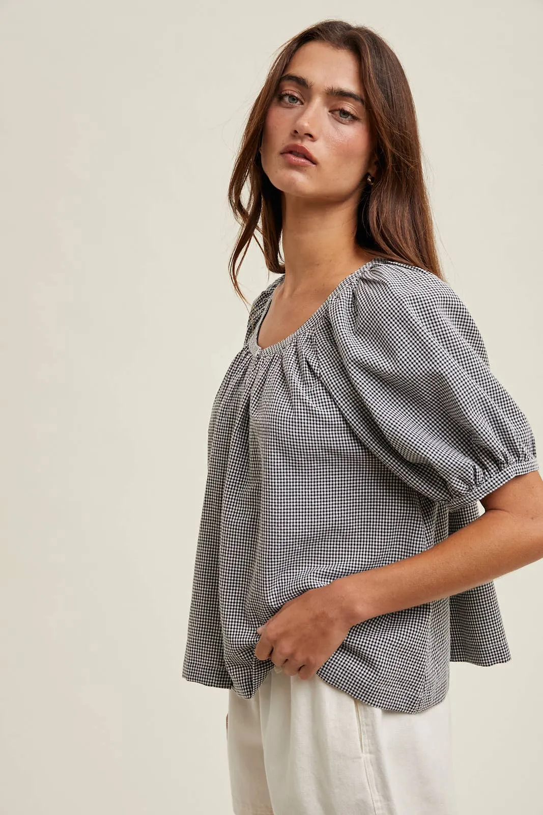 Black & White Mini Checkered Button-Up Blouse