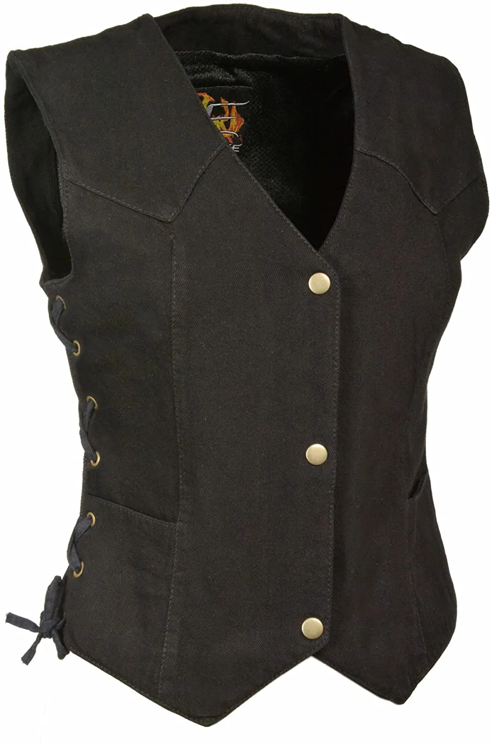 Black Side Lace 4 Snap Front Denim Vest