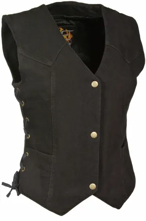 Black Side Lace 4 Snap Front Denim Vest