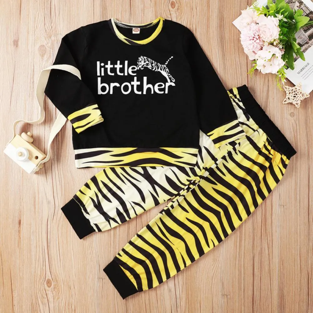 Boys Letter Printed Tiger Printed Top & Pants Kids Wholesale Clothing