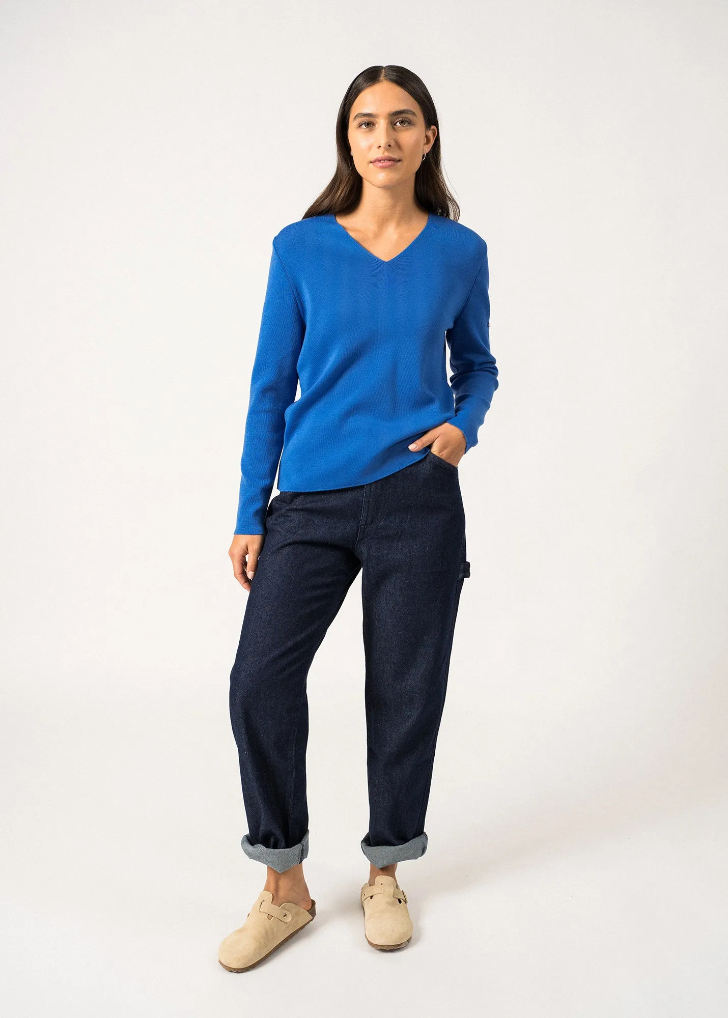 Brehat V neck jumper - in soft wool (MER)