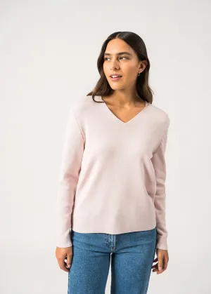 Brehat V neck jumper - in soft wool (POUDRE)