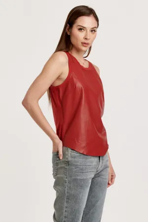 CARMELA PLEATHER TANK W/ CURVED HEM & CONTRAST BACK POMEGRANATE