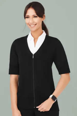 CK962LC - Biz Care - Womens Zip Front Short Sleeve Knit Cardigan