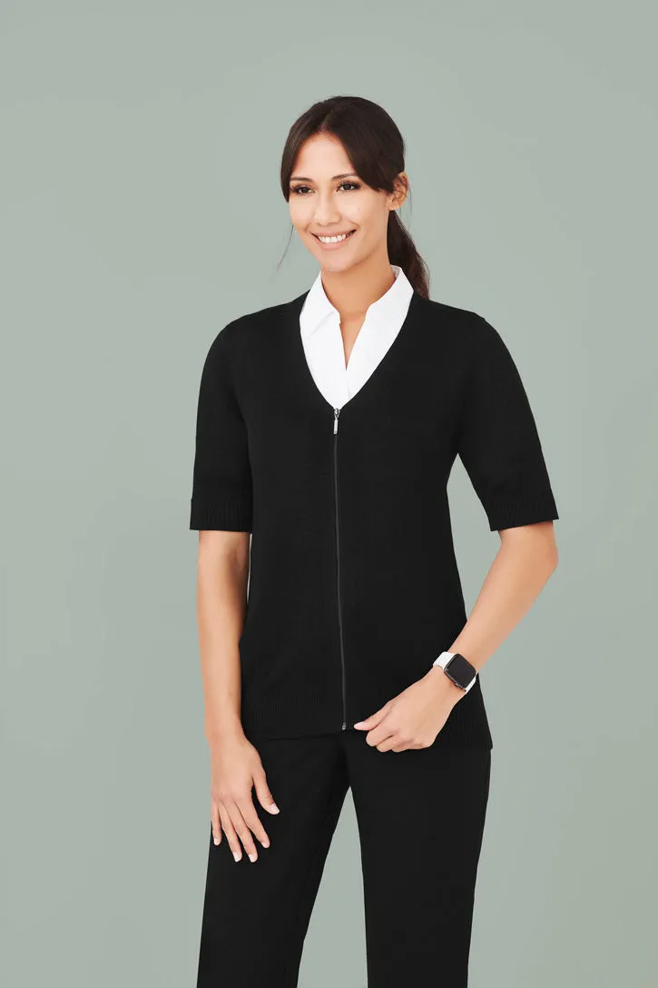 CK962LC - Biz Care - Womens Zip Front Short Sleeve Knit Cardigan