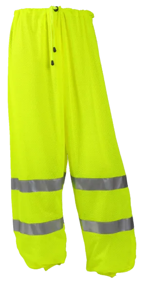 Class E Pants - Fluorescent Yellow-Green - Polyester Mesh - 2 Side Pass Through Openings - 1 Exterior Pocket - Silver Reflective Tape