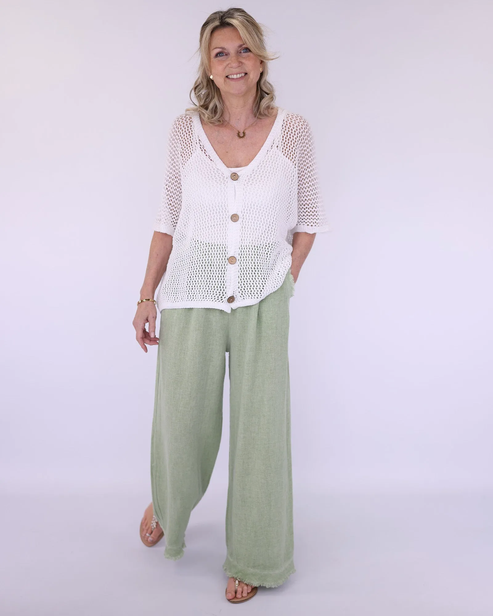 Cotton Blend Open Knit Cardi