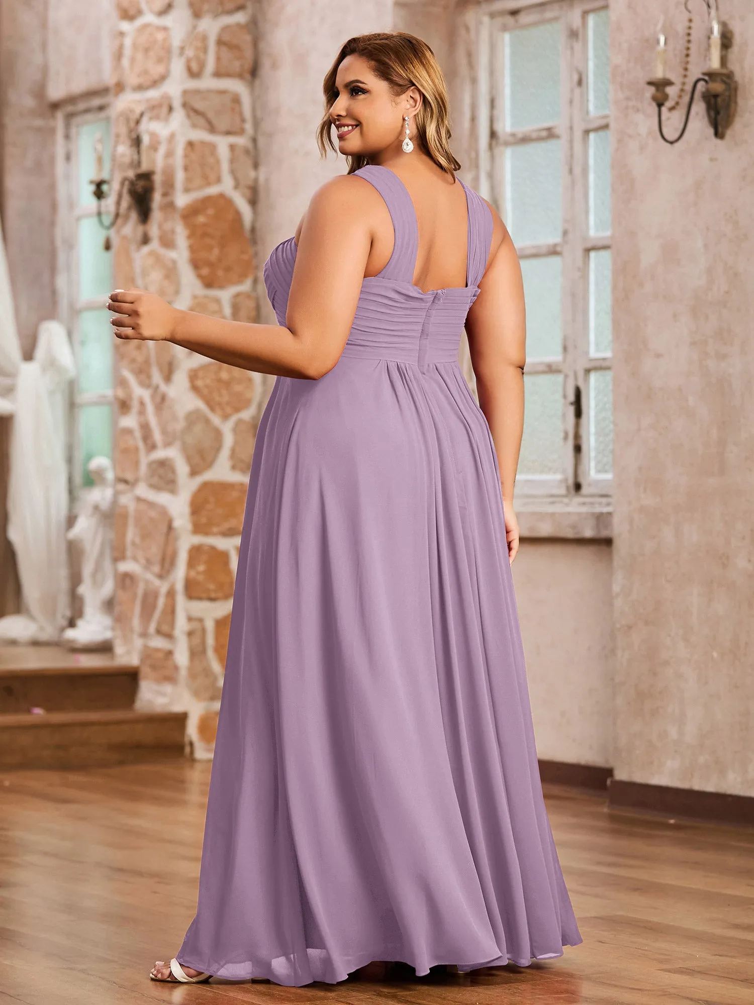Cross Shoulder Strap Chiffon Dress with Empire Waist Wisteria Plus Size
