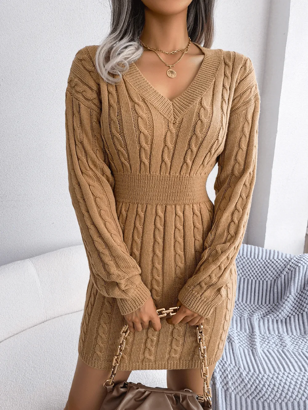 Gebreide Sweaterjurk met Kabelpatroon