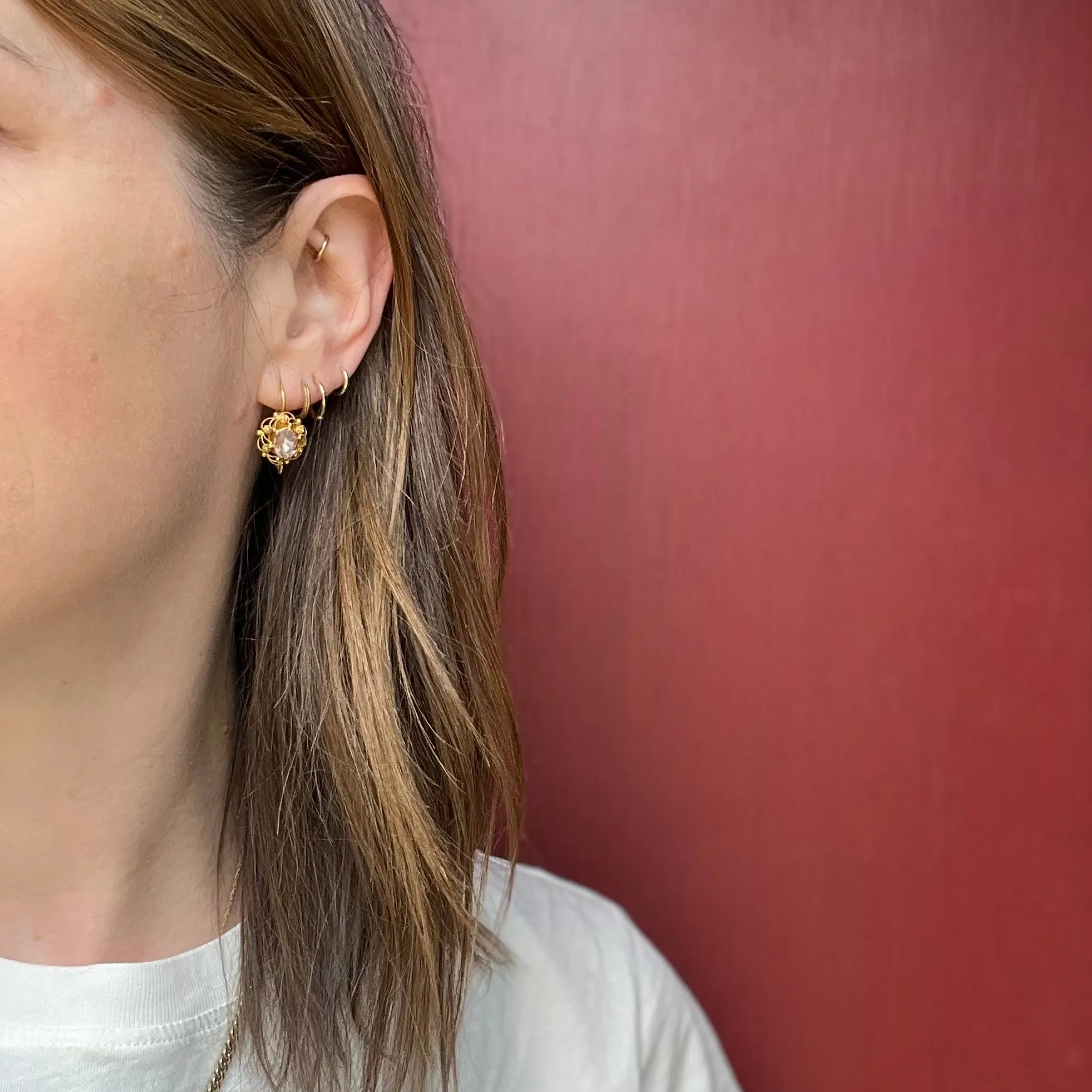 Georgian Topaz & Pearl 18k Cannetille Day to Night Earrings
