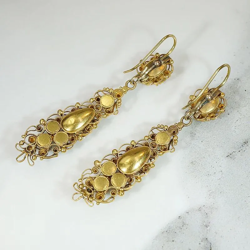 Georgian Topaz & Pearl 18k Cannetille Day to Night Earrings