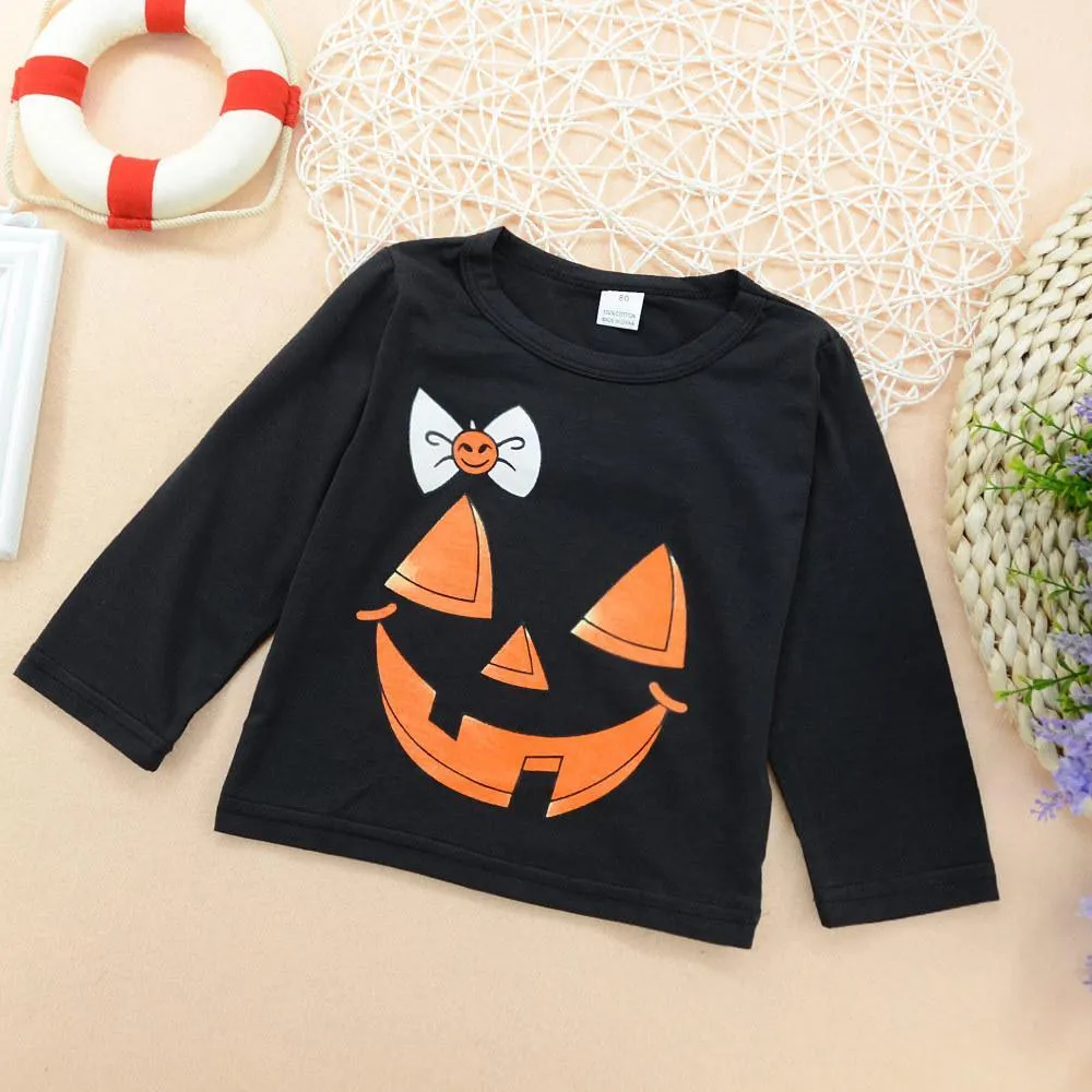 Girls Halloween Pumpkin Long Sleeve T-shirt & Striped Pants