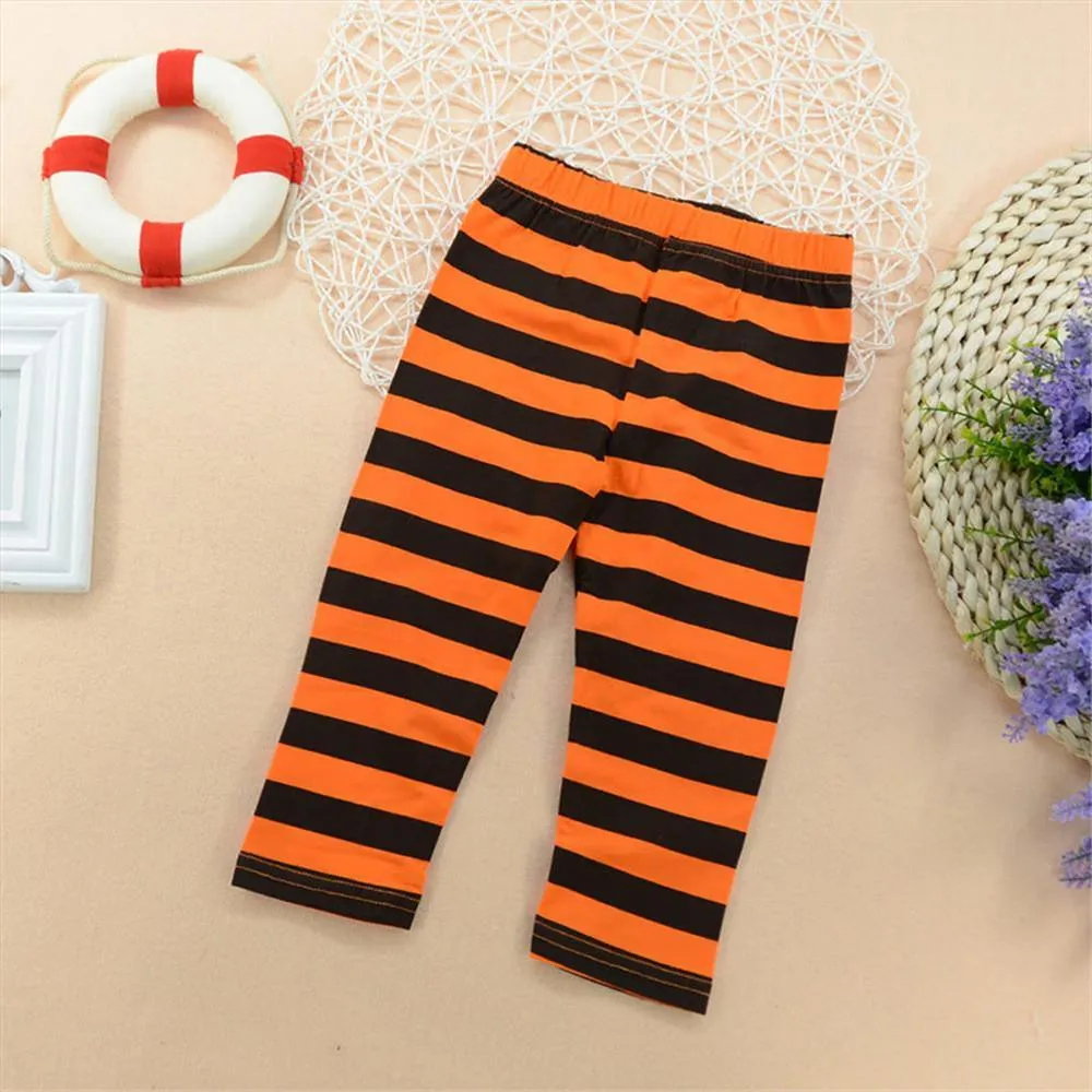 Girls Halloween Pumpkin Long Sleeve T-shirt & Striped Pants