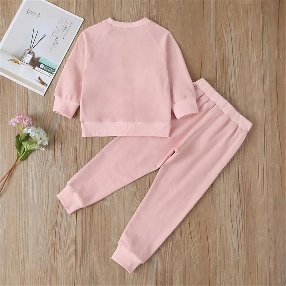 Girls Lace Solid Long-sleeve Casual Top & Pants
