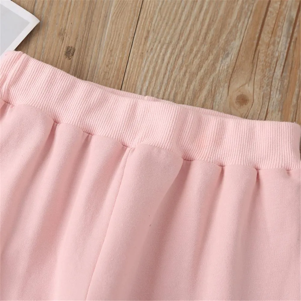 Girls Lace Solid Long-sleeve Casual Top & Pants