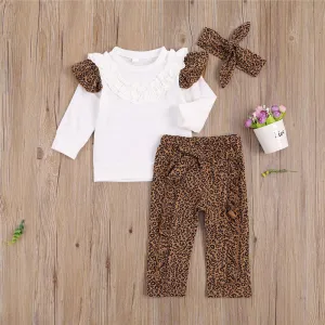 Girls Leopard Printed Ruffled Top & Pants & Headband Girls Wholesale