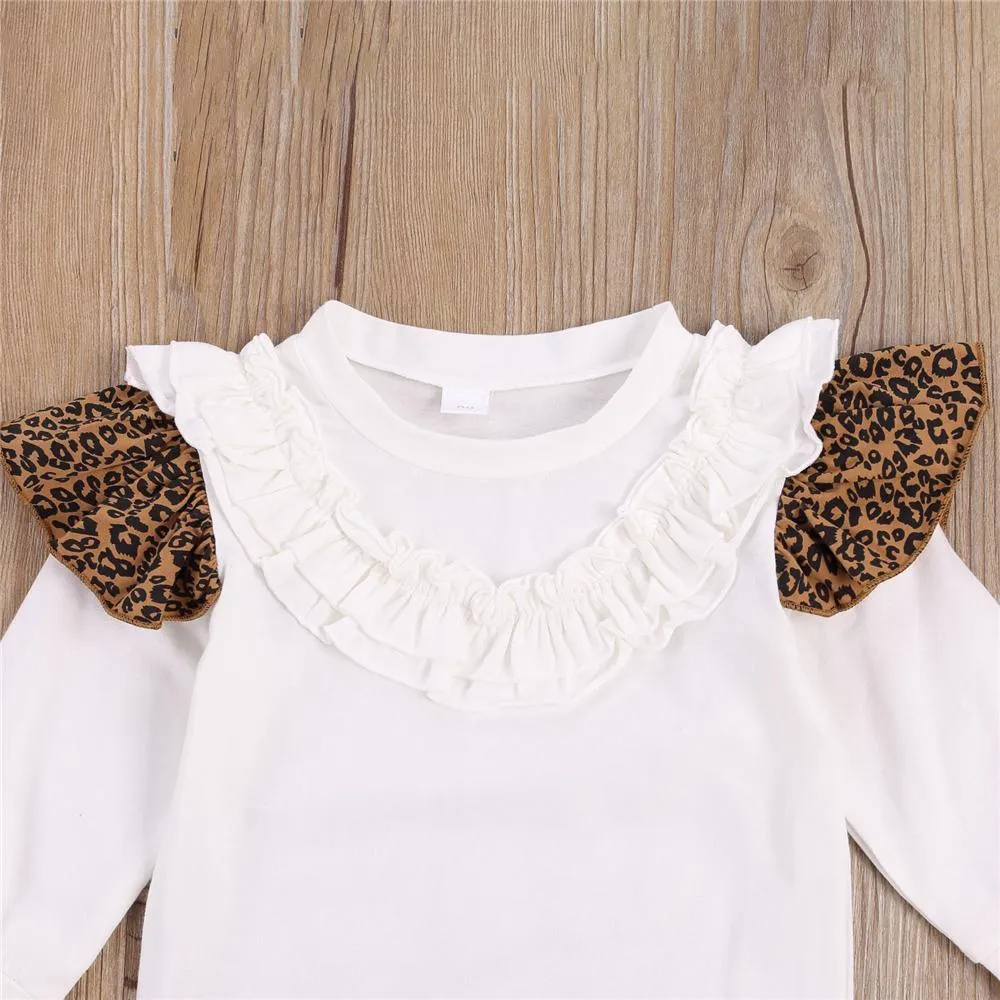Girls Leopard Printed Ruffled Top & Pants & Headband Girls Wholesale