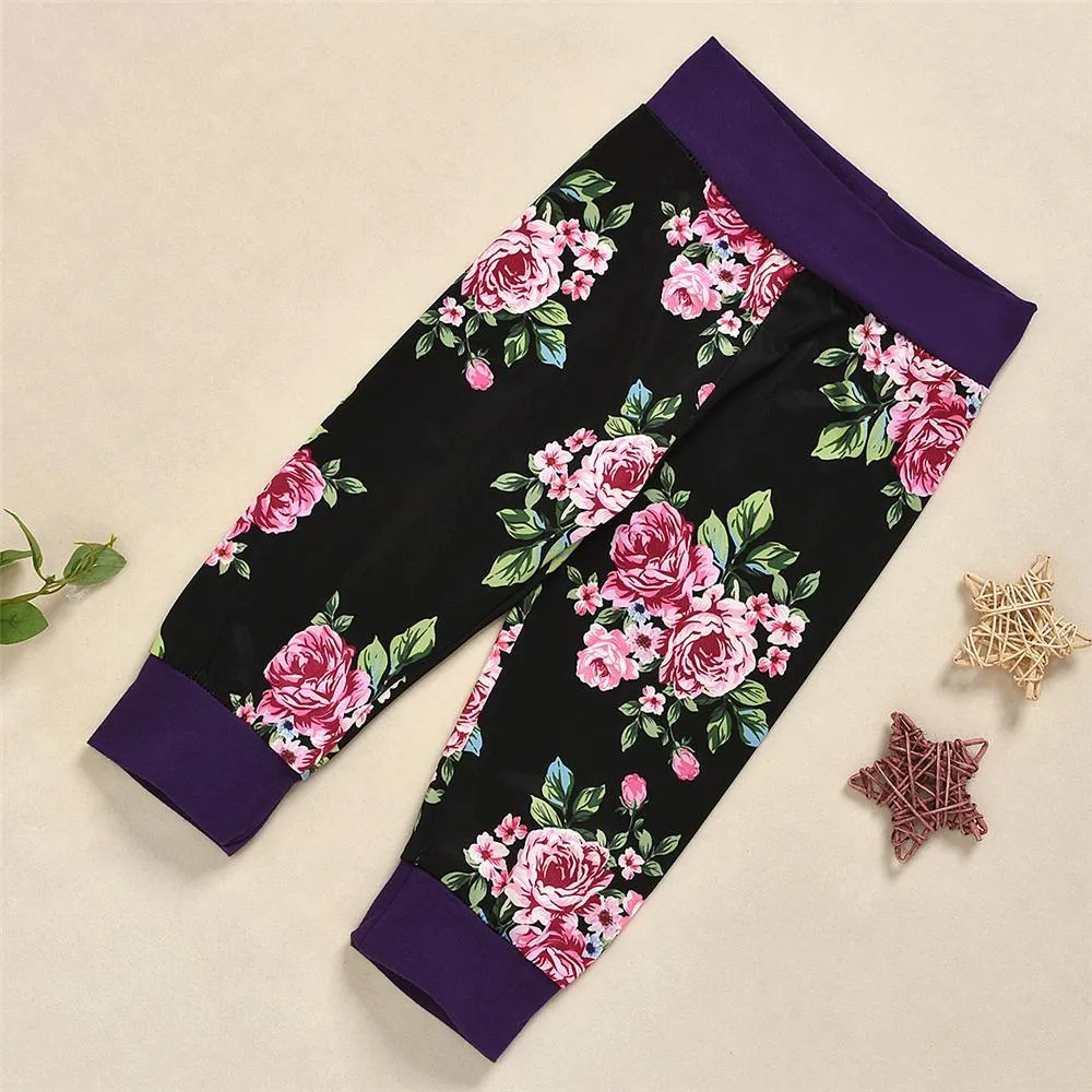 Girls Letter Printed Top & Floral Pants & Headband Wholesale Girls