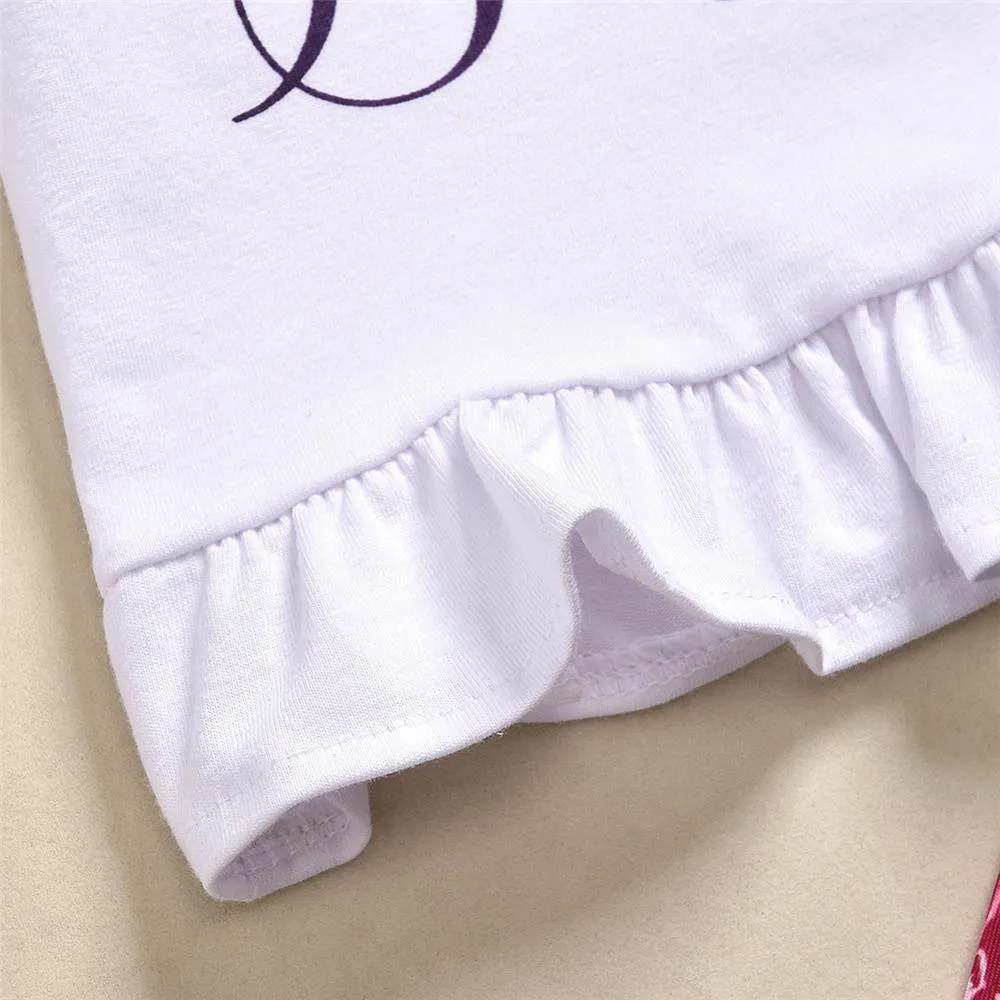 Girls Letter Printed Top & Floral Pants & Headband Wholesale Girls