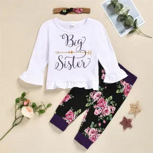 Girls Letter Printed Top & Floral Pants & Headband Wholesale Girls