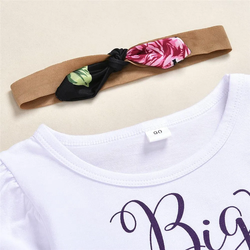 Girls Letter Printed Top & Floral Pants & Headband Wholesale Girls