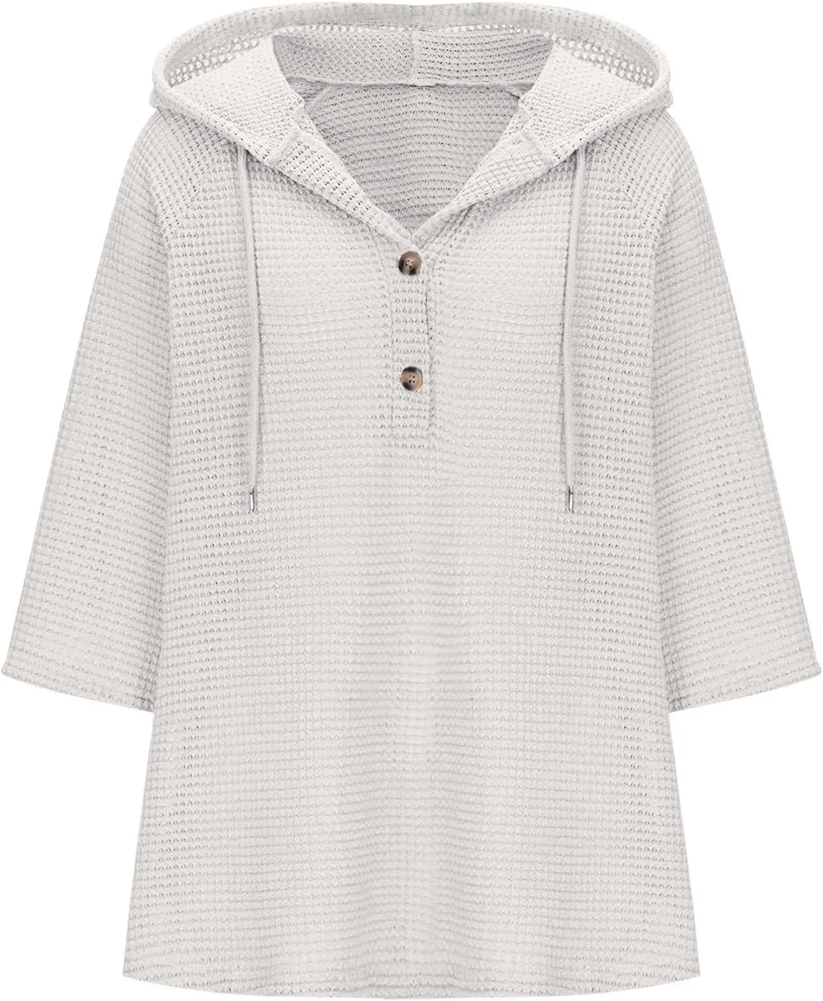 GOFULY Shirts For Women Trendy 3/4 Sleeve Button Summer Waffle Hoodie Henley V Neck Blouses Casual Solid Elbow Sleeve Tops