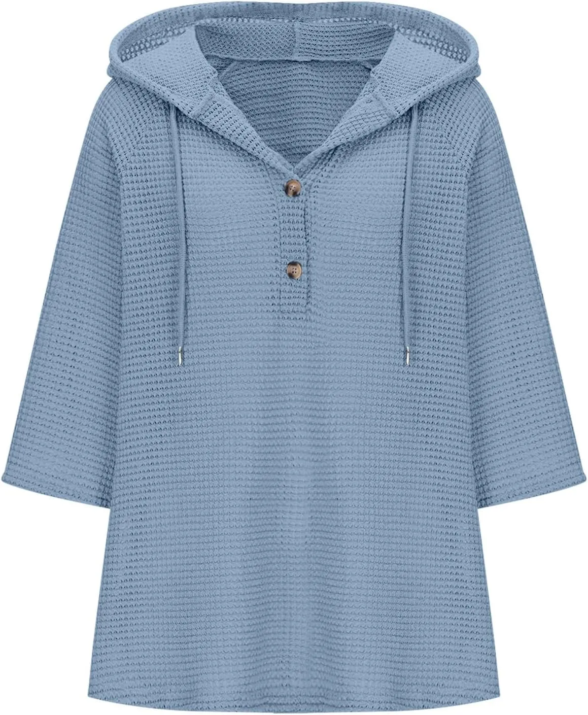 GOFULY Shirts For Women Trendy 3/4 Sleeve Button Summer Waffle Hoodie Henley V Neck Blouses Casual Solid Elbow Sleeve Tops