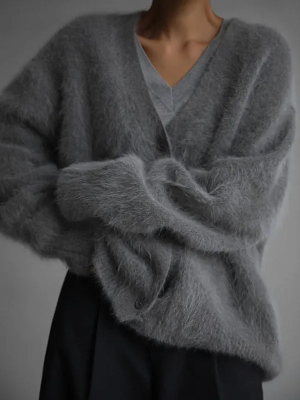 HelenaWomen's Lazy Loose Long-sleeved V-neck Sweater Knitted Cardigan