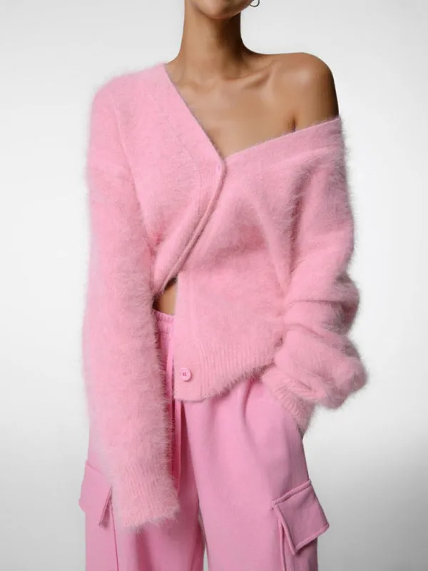 HelenaWomen's Lazy Loose Long-sleeved V-neck Sweater Knitted Cardigan