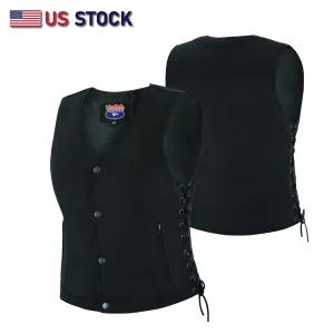 HL21851 Womens Denim Motorcycle Side Lace Club Vest with 2 Inside Ammo Pocket