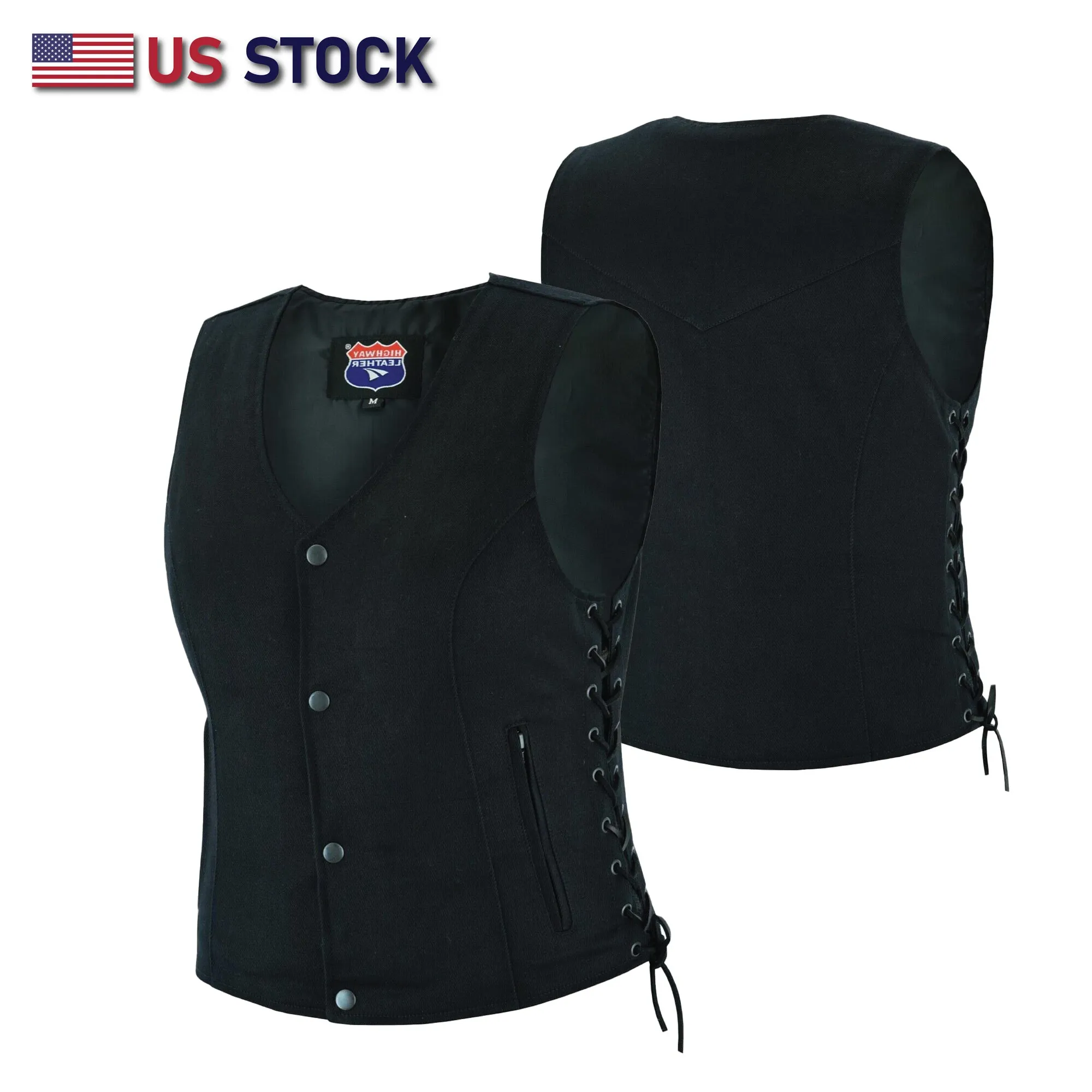 HL21851 Womens Denim Motorcycle Side Lace Club Vest with 2 Inside Ammo Pocket