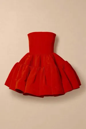 JazzHer Chic A line Strapless Satin Red Short Party Dresses Homecoming Dresses BD (PRE-ORDER)