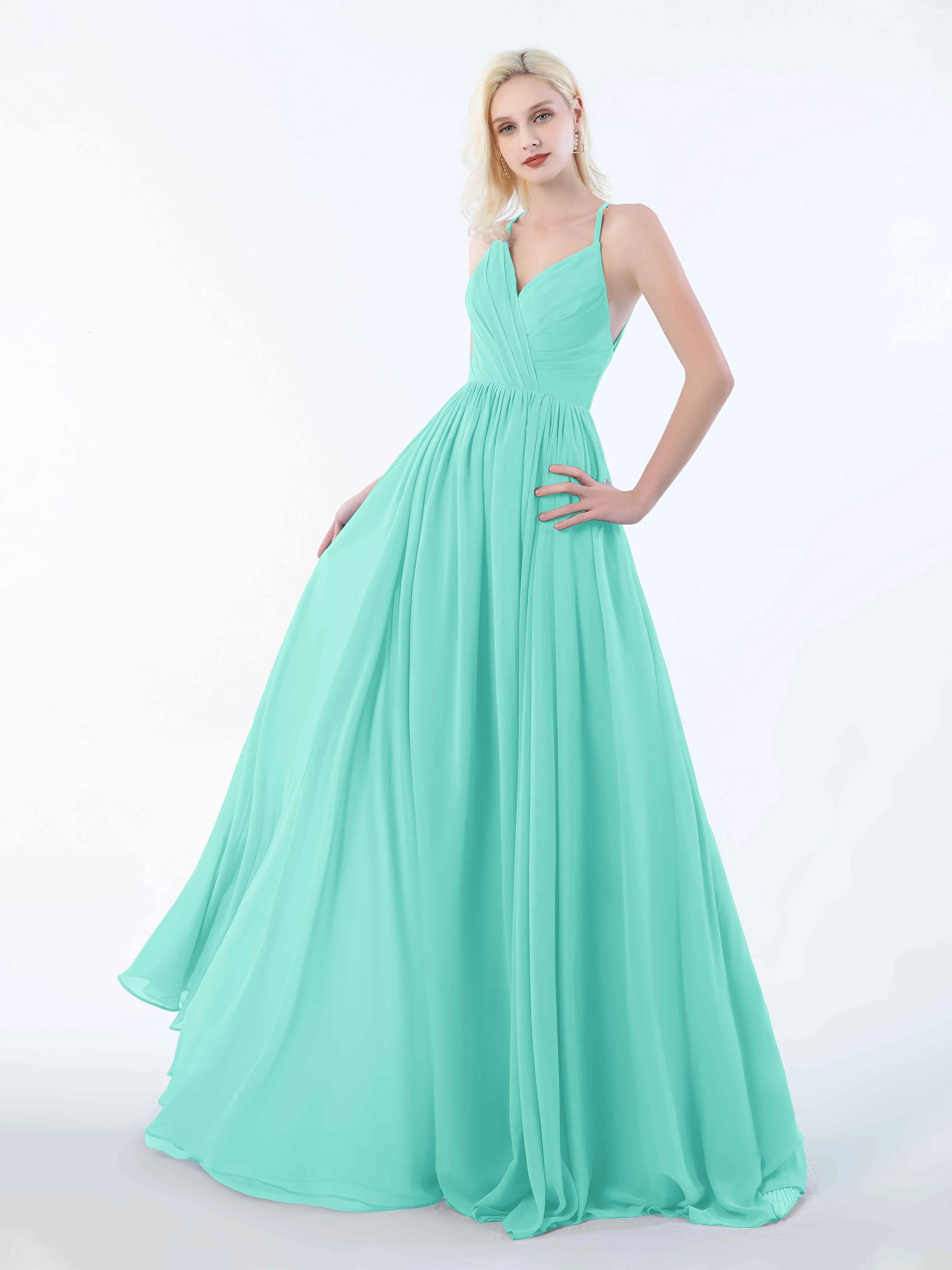 June Chic Spaghetti Straps Keyhole Chiffon Bridesmaid Dresses