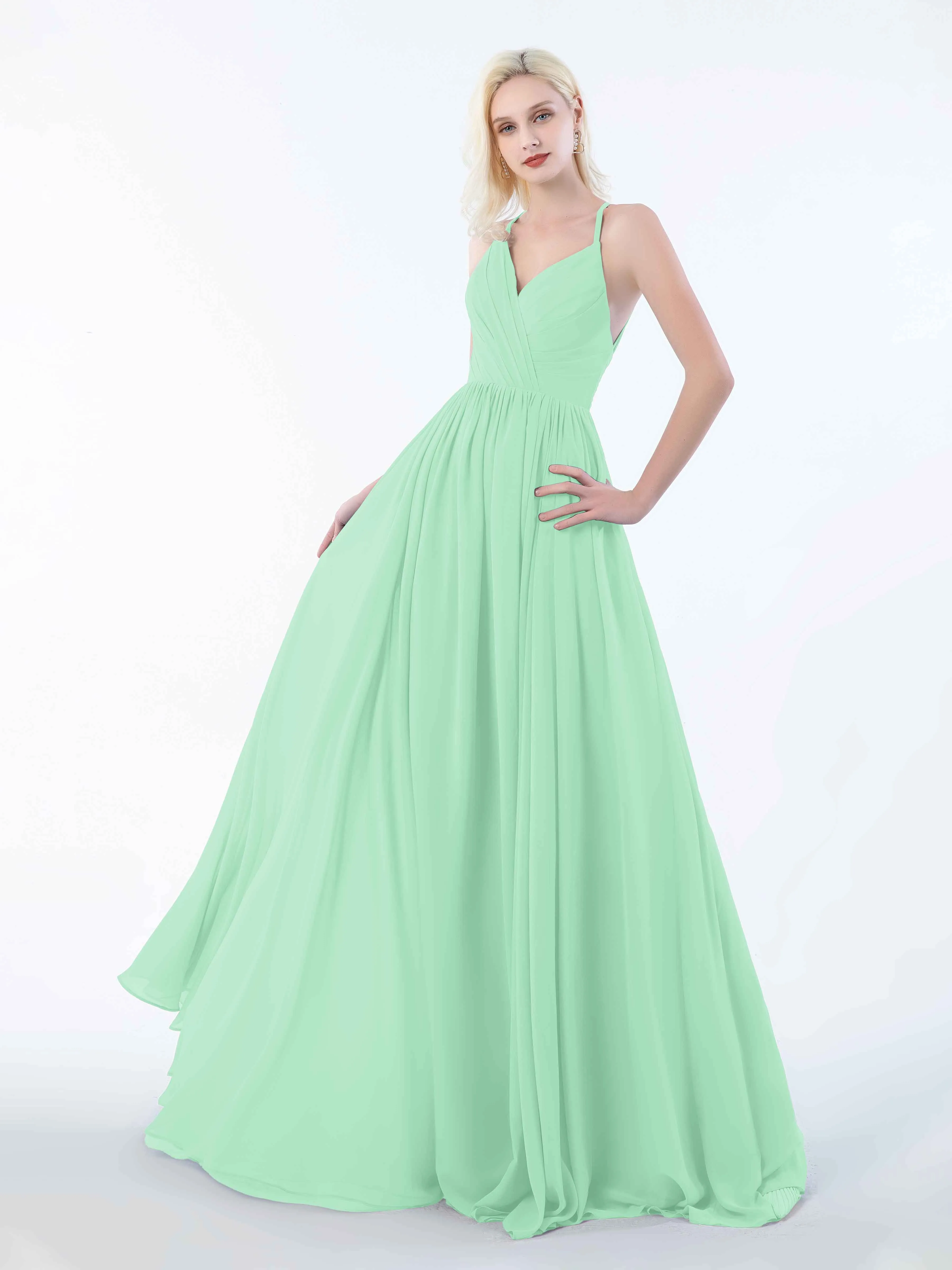 June Chic Spaghetti Straps Keyhole Chiffon Bridesmaid Dresses