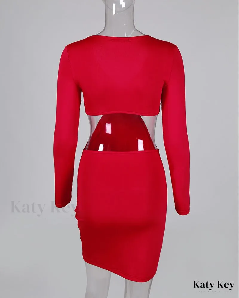 KatyKey - Chic Front Twist Bodycon Plunge Dress